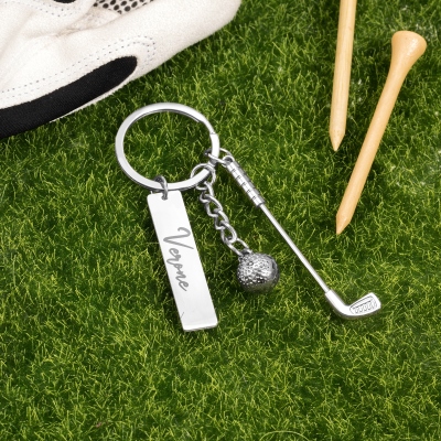 Personalized Name Golf Club & Ball Keychain, Miniature Golf Keyring, Backpack Accessory, Birthday/Anniversary Gift for Golf Lovers/Players/Coaches