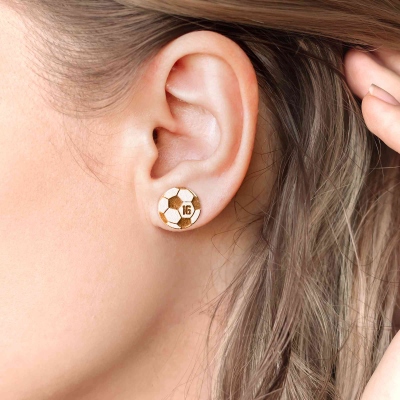 Personalized Number Soccer Stud Earrings, Wood Engraved Earrings, Sports Jewelry, Birthday/Anniversary Gifts for Soccer Lovers/Players/Team/Soccer Mom