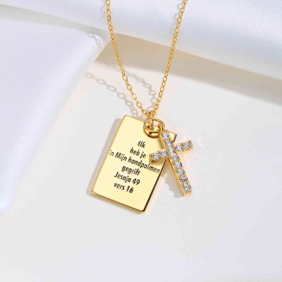 Personalized Bible Verse Necklace with Birthstone Cross Charm, Religious Scripture Necklace, Brass Psalm Jewelry, Christmas Gift for Her/Mom/Christian