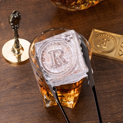 Custom Monogram Ice Stamp & Handle, Brass Ice Cube Plate, Business Ice Brand Stamp, Vintage Ice Press for Cocktail Whiskey, Gift for Men/Dad/Husband
