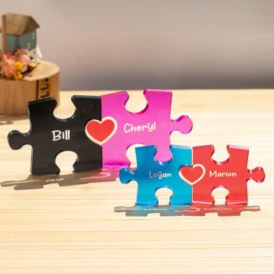 Personalized Couple Puzzle Name Sign with Heart, Custom Interlocking Names Plate, Love Keepsake, Valentine's Day/Anniversary Gift for Couples/Lovers