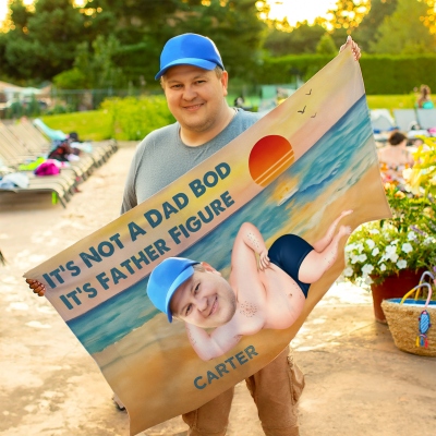 Custom Name Photo Father Figure Funny Beach Towel, Quick Dry Microfiber Pool Towel, Vacation/Beach Party Favor, Birthday/Father's Day for Dad/Grandpa