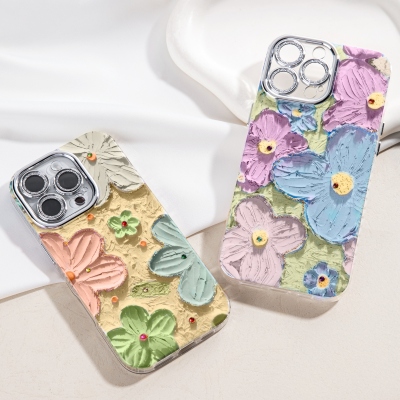 Glitter Flower iPhone Case with Rhinestones, Floral Bloom Cloud Case