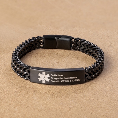 Personalized Engraved Medical Alert ID Bracelet, Stainless Steel Men's ID Tag Bracelet for Epilepsy/Diabetes/Allergy, Gift for Him/Dad/Family