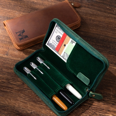 Custom Name Crazy Horse Leather Pen Case, Fountain Pen Organizer Storage Holder, Travel Pen Case, Birthday/Christmas/Graduation Gift for Him/Graduates