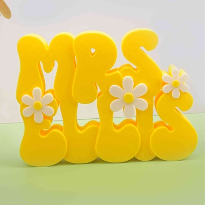 Personalized Daisy Teacher Name Plate, 3D Printed Multicolor Desk Name Sign, Office Decor, Birthday/Teacher's Day/Back to School Gift for Teachers