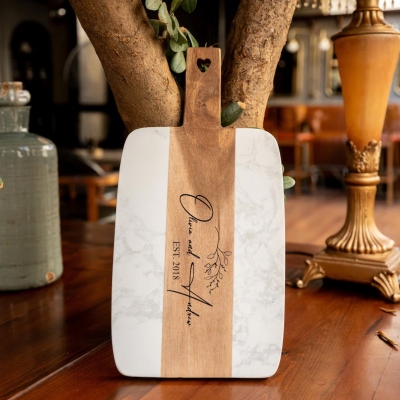 Personalized Cutting Board Wedding Gift, Marble Charcuterie Board, Unique Mom Gift, Bridal Shower, Engraved Engagement Present, Best Gift