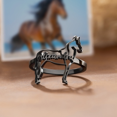 Personalized Name Horse Silhouette Ring, Sterling Silver 925 Dainty Horse Memorial Jewelry, Birthday/Anniversary Gift for Horse Lovers/Equestrians
