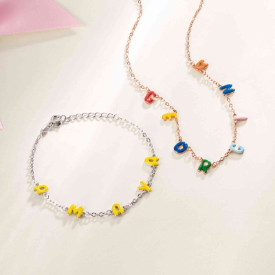 Personalized Necklace with Enamel Bubble Name, 3D Colorful Bubble Initials Pendant Bracelet, Birthday/Christmas/Anniversary Gift for Women/Girls