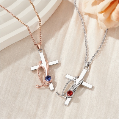Personalized Birthstone Stethoscope Cross Necklace, Dainty Christian Jewelry, Graduation/Appreciation Gift for Doctors/Nurses/Medical Staff