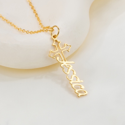 Personalized Cross Name Necklace, Sterling Silver 925 Religious Faith Christian Jewelry, Baptism/First Communion/Christmas Gift for Her/Family