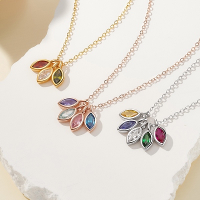 Personalized 1-8 Marquise Birthstones Necklace, Sterling Silver 925 Women's Dainty Jewelry, Birthday/Mother's Day/Anniversary Gift for Her/Mom/Grandma
