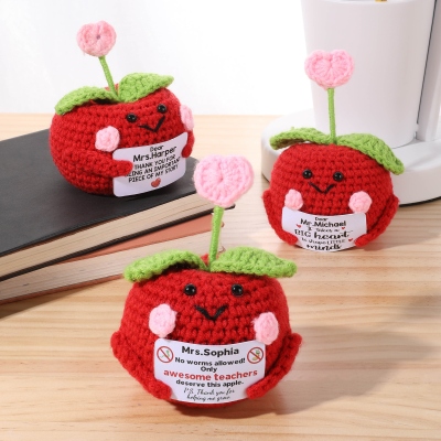 Personalized Teacher's Name Handcrafted Crochet Apple with Card, Office Home Decor, Back to School/End of Year/Appreciation Gift for Teachers