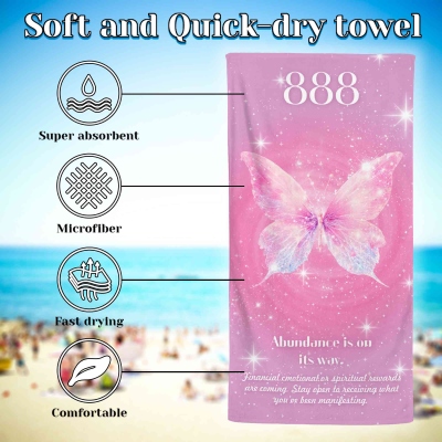 Angel Number Butterfly Beach Towel – Dreamy Pastel Design, Spiritual Summer Towel, Inspirational Gift for Women and Girls