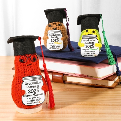 Personalized Name Crochet Graduation Pumpkin/Potato/Avocado Ornament with Tassel & Base, High School College Graduation Keepsake, Gift for Graduates