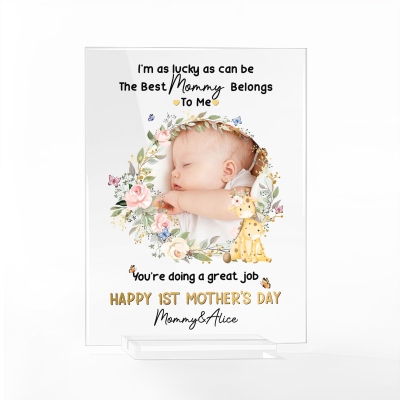 Custom Name & Photo the Best Mommy Belongs to Me Plaque with Base, Acrylic Photo Plate, Home Decor, First Mother's Day/Christmas Gift for New Mom