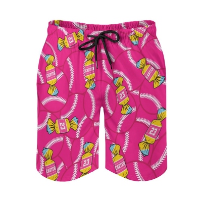Candy Baseball Board Shorts – Colorful Sports Themed Swim Trunks for Men, Summer Beachwear Gift