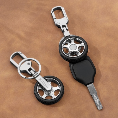 Personalized Name Spinning Tire Keychain, Metal Fidget Toy Keyring, Bag Charm Backpack Accessory, Birthday/Father's Day Gift for Him/Dad/Car Lovers