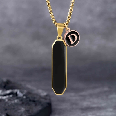 Personalized Men's Initial Pendant Necklace, Non-Tarnish Rectangle Black Drop Pendant, Anniversary/Valentine's Day Gift for Him/Boyfriend/Husband