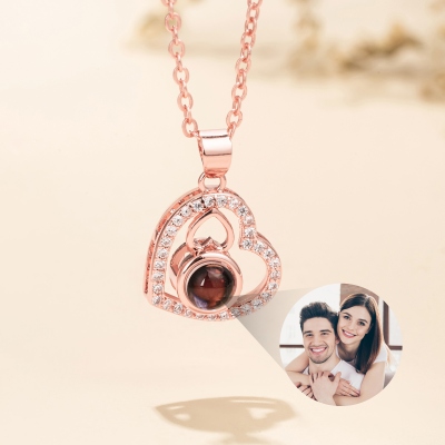 Personalized Intertwined Double Hearts Photo Projection Necklace, Women's Dainty Jewelry, Birthday/Mother's Day/Anniversary Gift for Her/Mom/Couple