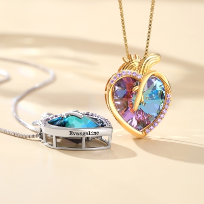 Personalized Engraved Heart Necklace with Birthstone, Sterling Silver 925 Dainty Jewelry, Birthday/Anniversary/Valentine's Day Gift for Her/Couple