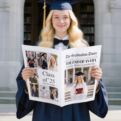 Personalized Photo & Text Graduation Newspaper, Bouquet Wrapping Paper, Grad Party Decor, High School/College Graduation Keepsake, Gift for Graduates