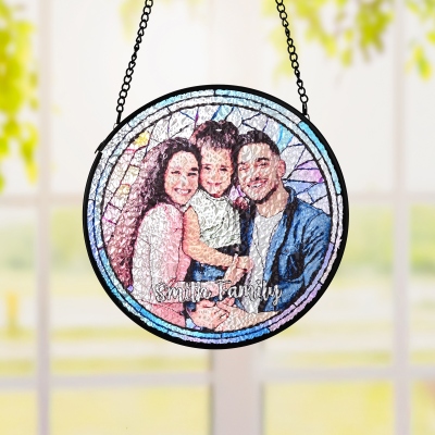 Personalized Family Portrait Stained Glass Suncatcher, Custom Photo Memorial Ornament Window Hanging, Remembrance/Sympathy Gift for Mom/Grandma/Family
