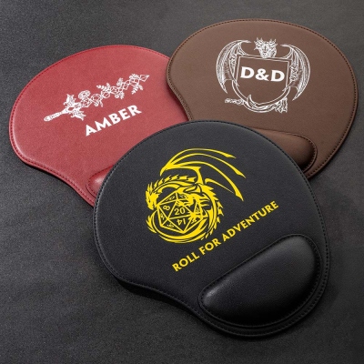 Personalized DND Mouse Pad with Wrist Rest, Dragon Mouse Pad Wrist Support, Leather Mouse Pad, Office Gifts, Coworker Gift