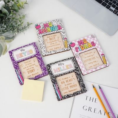 Custom Engraved Teacher Sticky Note Holder Set, Wooden Notepad Dispenser & Post It Note, Appreciation/End of the Year/Back to School Gift for Teachers
