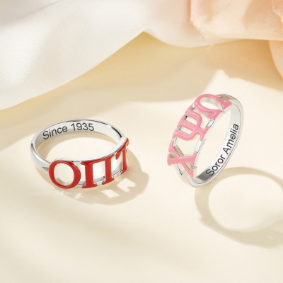 Personalized Engraved Sorority Enamel Greek Letters Ring, Sterling Silver 925 New Sorority Member Ring, Sorority Bid Day Gift for Girls/Friends
