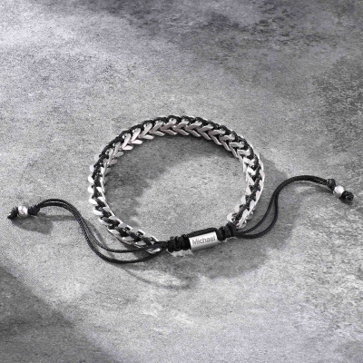 Custom Engraved Braided Stainless Steel Men's Bracelet,  Stylish Personalized Gift for Him, Adjustable Rope Design in Silver, Black, and Red