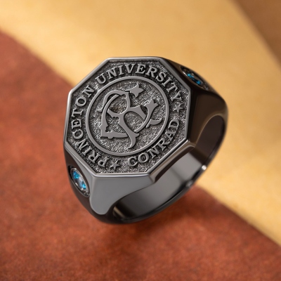 Custom Initials Graduation Signet Ring with Birthstone & School Name, High School College Class Ring, Graduation Mementos Jewelry, Gift for Graduates