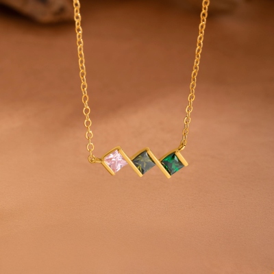 Personalized 1-8 Rhombic Birthstones Necklace, Sterling Silver 925 Dainty Family Birthstone Jewelry, Birthday/Mother's Day Gift for Her/Mom/Grandma