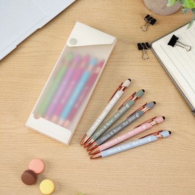 Personalized Gel Pens with Text & Icon, 5-Pack Stylus Retractable Ballpoint Pen Set with Optional Case, Graduation/Appreciation for Students/Nurses