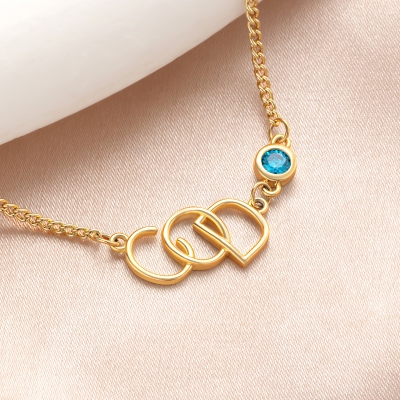 Custom Interlocking Initials/Numbers Necklace with Birthstone, Sterling Silver 925 Dainty Women's Jewelry, Birthday/Anniversary Gift for Her/Mom/BFF