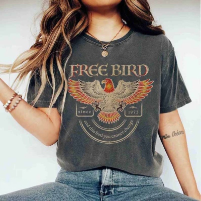 Free Bird 100% Cotton Shirt, Comfort Colors Band T-Shirt, Old School Band Sweatshirt, Retro Rock Band Tee, Oversized Trendy Shirts, Gift for Women/Men