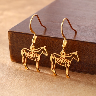 Personalized Name Horse Silhouette Dangle Earrings, Sterling Silver 925 Horse Memorial Jewelry, Birthday/Anniversary Gift for Horse Lovers/Equestrians