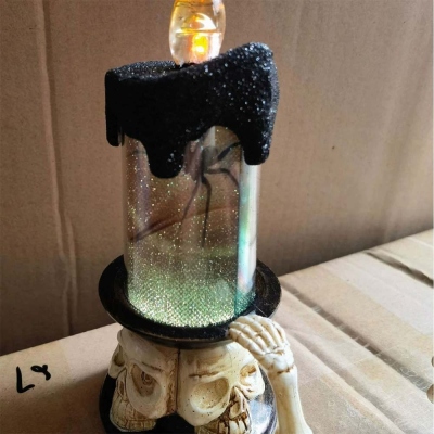 Halloween Glitter Pumpkin Candle Light, Flame Skull Night Lamp, Spooky LED Decor for Home & Parties, Halloween Gift for Family/Friends