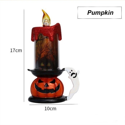 Halloween Glitter Pumpkin Candle Light, Flame Skull Night Lamp, Spooky LED Decor for Home & Parties, Halloween Gift for Family/Friends