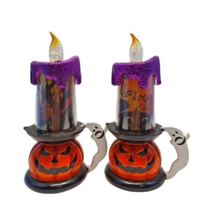 Halloween Glitter Pumpkin Candle Light, Flame Skull Night Lamp, Spooky LED Decor for Home & Parties, Halloween Gift for Family/Friends