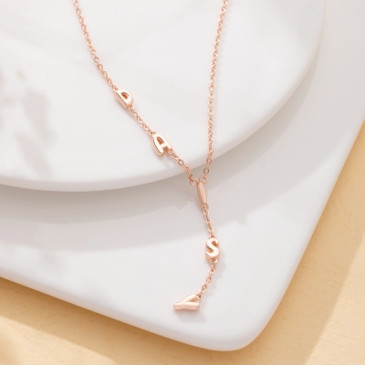 Personalized 3D Bubble Letters Lariat Name Necklace, Custom Y Necklace, Dainty Women's Jewelry, Birthday/Anniversary Gift for Her/Mom/Bestie