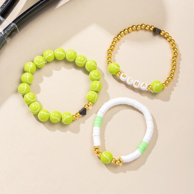 Personalized Tennis Ball Bracelet with Name Beaded, Dainty Sports Jewelry, Birthday/Game Day/Appreciation Gift for Tennis Lovers/Players/Fans