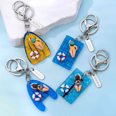 Personalized Name Swimmer in Water Ripple Pool Keychain, Swim Keyring with Name Tag, Bag Charm, Gift for Swimmers/Swim Teammates/Swimming Lovers