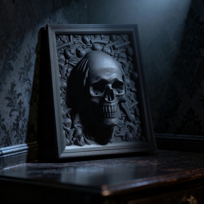 3D Effect Goth Skull Frame, No See/No Hear/No Speak Skull Wall Ornament, Gothic Home Decoration, Christmas/Housewarming Gift for Gothic Lovers/Friends
