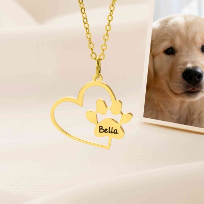 Personalized Engraved Paw Print Heart Necklace, Dog/Cat Paw Name Necklace, Sterling Silver 925 Pet Memorial Jewelry, Gift for Pet Owners/Lovers