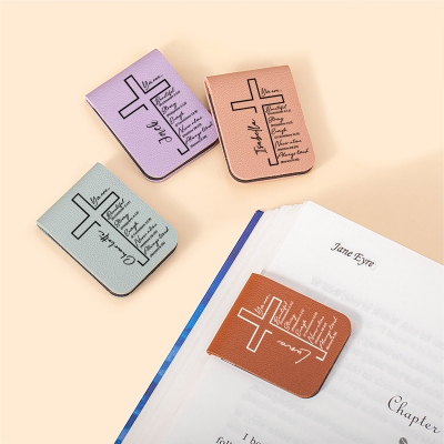 Personalized Name Cross Bible Verses Leather Bookmark, Christian Magnetic Bookmark Clip, Book Accessory, Christmas Gift for Book Lovers/Bible Readers