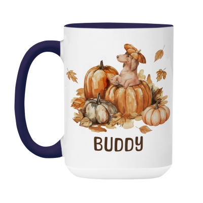 Custom Fall Pumpkins Dog Mug, Personalized Name Coffee Cup with Coaster, Thanksgiving Birthday Gift for Dog Owner Lover