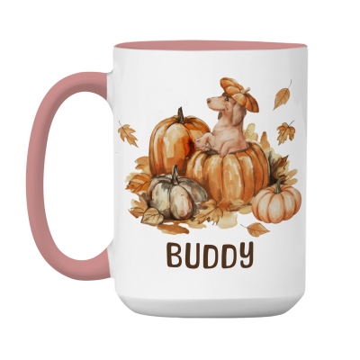Custom Fall Pumpkins Dog Mug, Personalized Name Coffee Cup with Coaster, Thanksgiving Birthday Gift for Dog Owner Lover