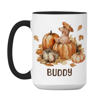Custom Fall Pumpkins Dog Mug, Personalized Name Coffee Cup with Coaster, Thanksgiving Birthday Gift for Dog Owner Lover