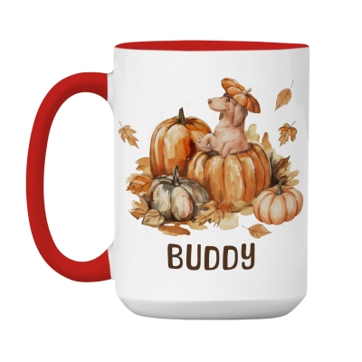 Custom Fall Pumpkins Dog Mug, Personalized Name Coffee Cup with Coaster, Thanksgiving Birthday Gift for Dog Owner Lover